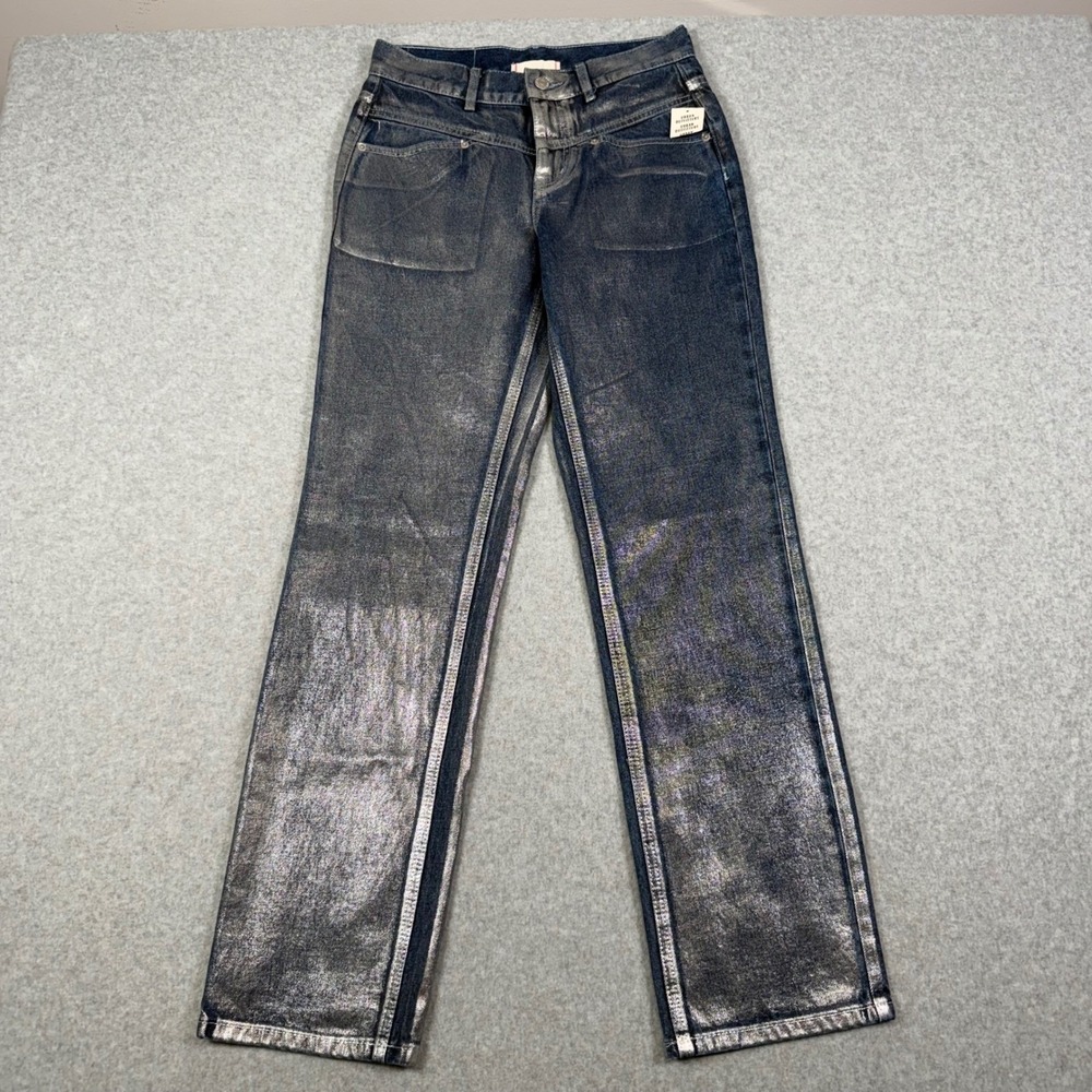BDG Urban Outfitters Cowboy Jean Silver Metallic Foil Rave Club Denim 26 New
